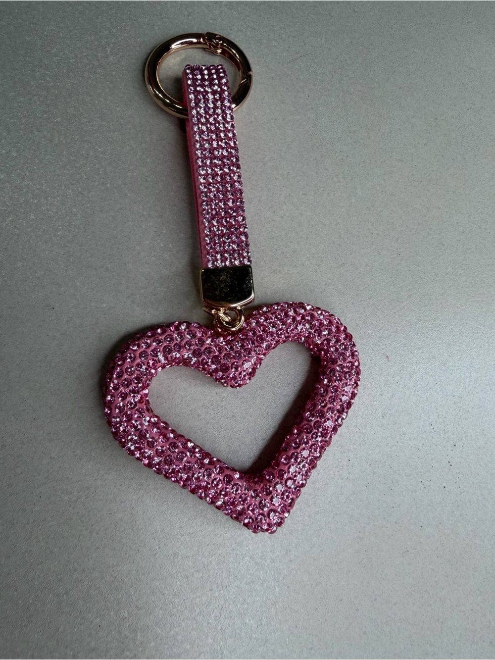 Pink Rhinestone Heart Keychain - Picture 3 of 4